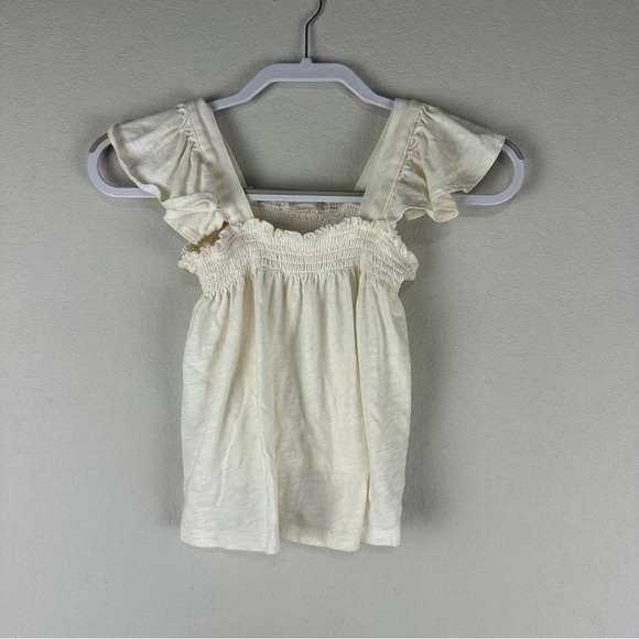 Crewcuts Girls Off White Cream Ruffle Sleeve Tee Shirt Size Large 10-11 - Picture 1 of 6